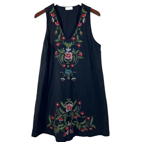 Altar'd Sate Faux Suede Embroidered Flowers V Neck Dress Fully Lined Size L - Picture 2 of 11